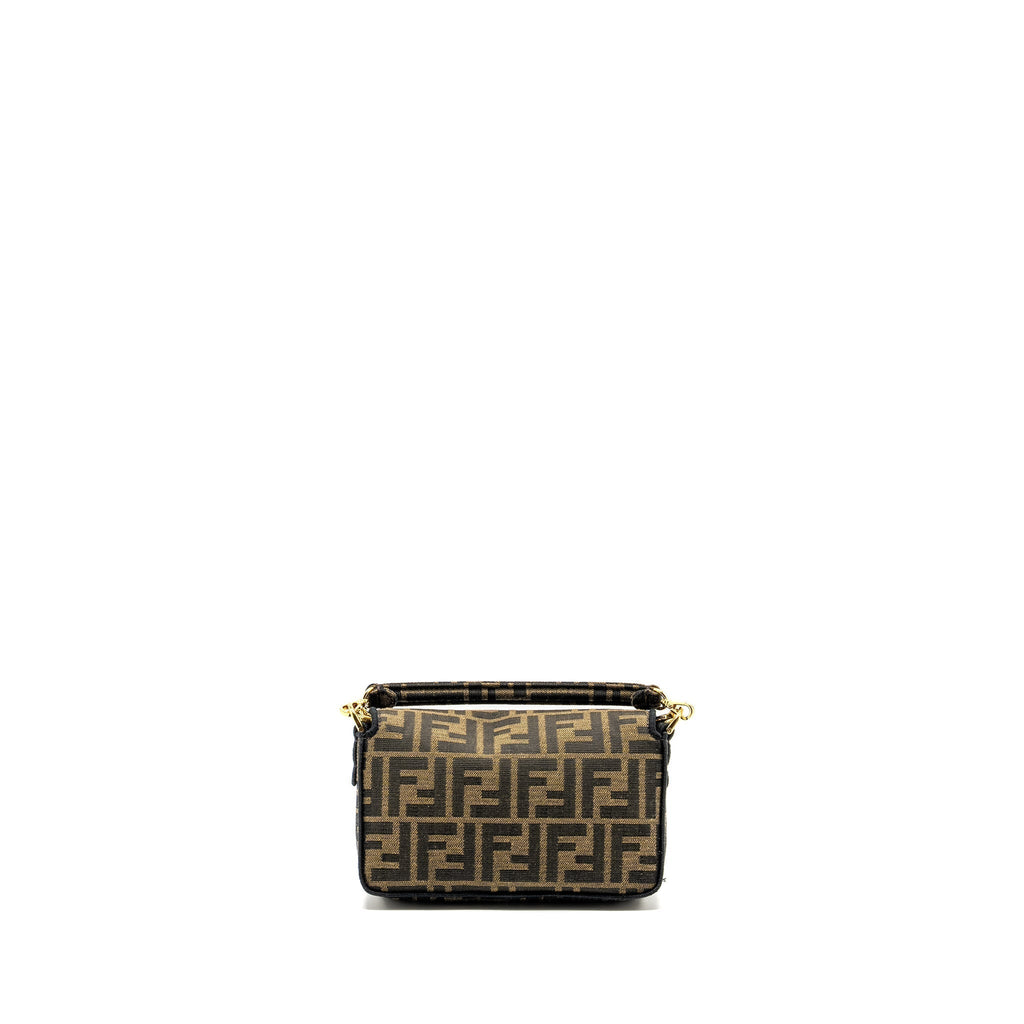 FENDI MINI BAGUETTE BAG FF JACQUARD FABRIC BROWN GHW