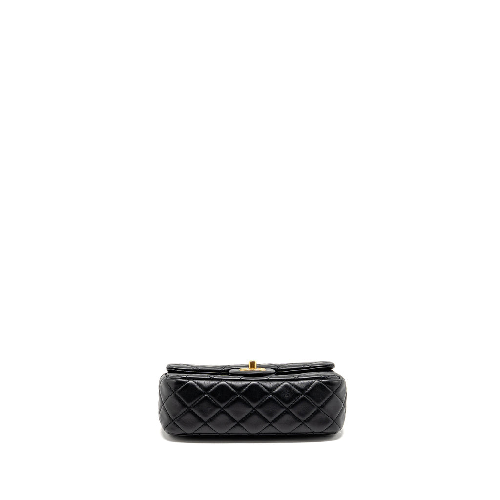 CHANEL PEARL CRUSH MINI RECTANGULAR FLAP BAG LAMBSKIN BLACK GHW (MICROCHIP)
