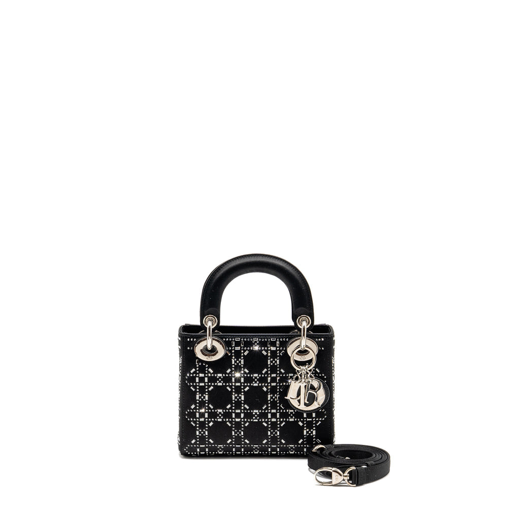 DIOR MINI LADY DIOR SATIN CRYSTAL BLACK SHW