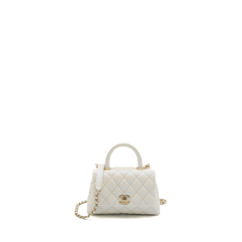 CHANEL MINI COCO HANDLE CAVIAR IRIDESCENT WHITE LGHW