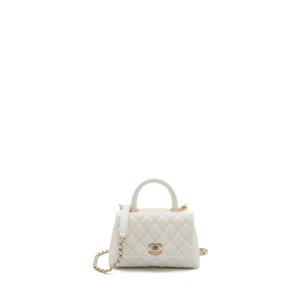 CHANEL MINI COCO HANDLE CAVIAR IRIDESCENT WHITE LGHW