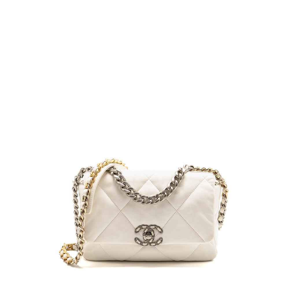 Chanel small 19 bag lambskin white multicoloured hardware (microchip)