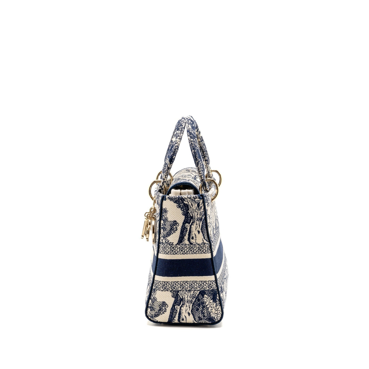 DIOR MEDIUM LADY D-LITE BAG TOILE DE JOUY EMBROIDERY BLUE LGHW