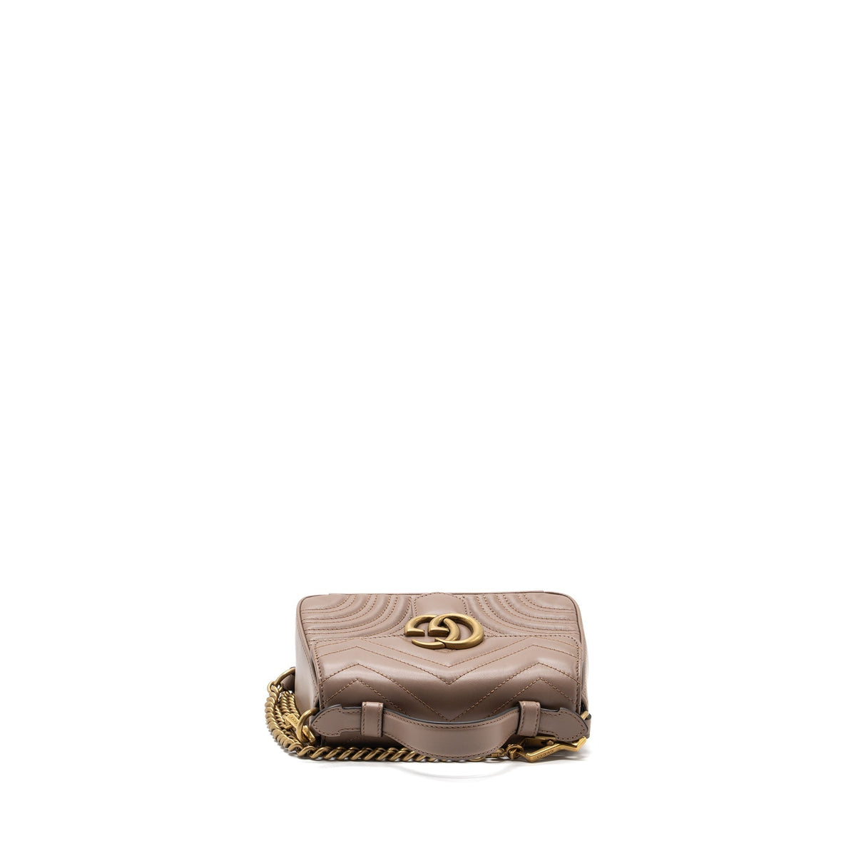 GUCCI GG MARMONT MINI TOP HANDLE BAG LEATHER DARK BEIGE GHW