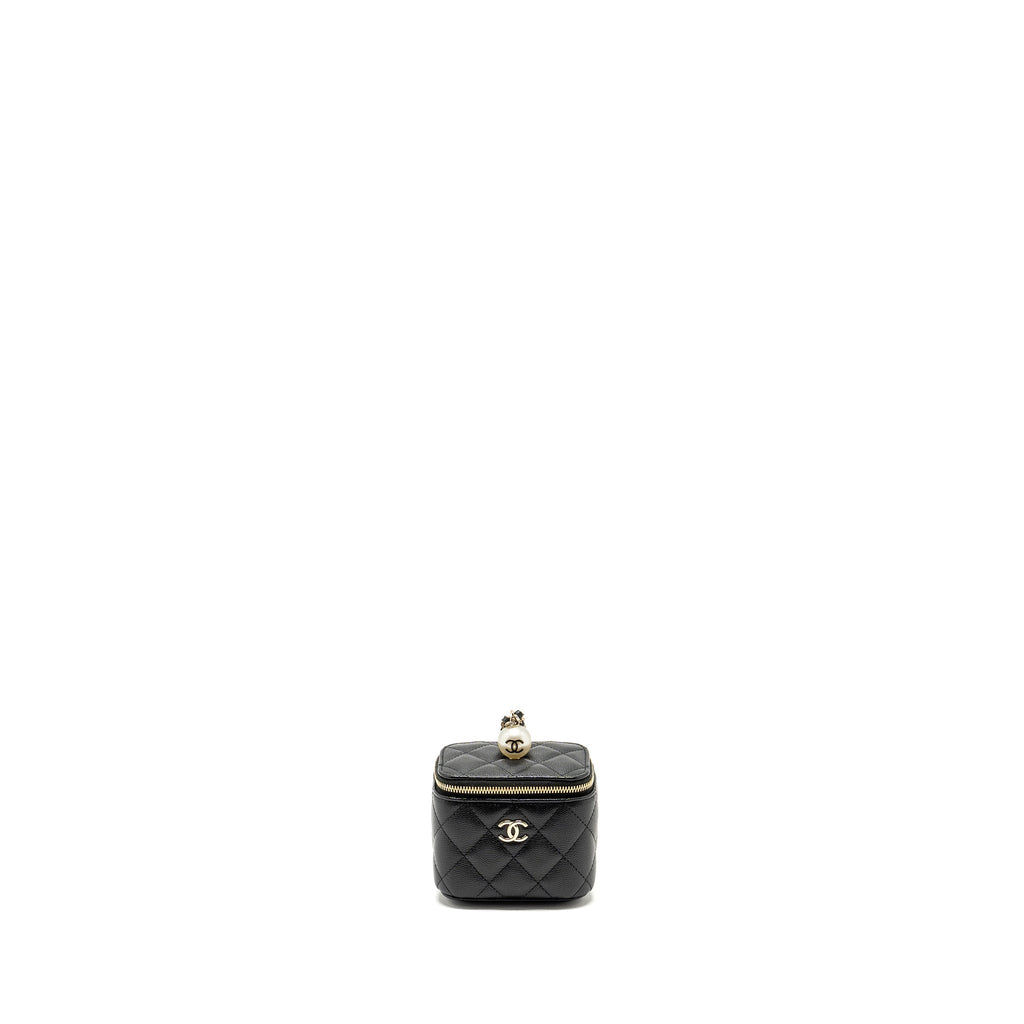 CHANEL SMALL VANITY CLUTCH WITH CHAIN CC PEARL CAVIAR BLACK LGHW