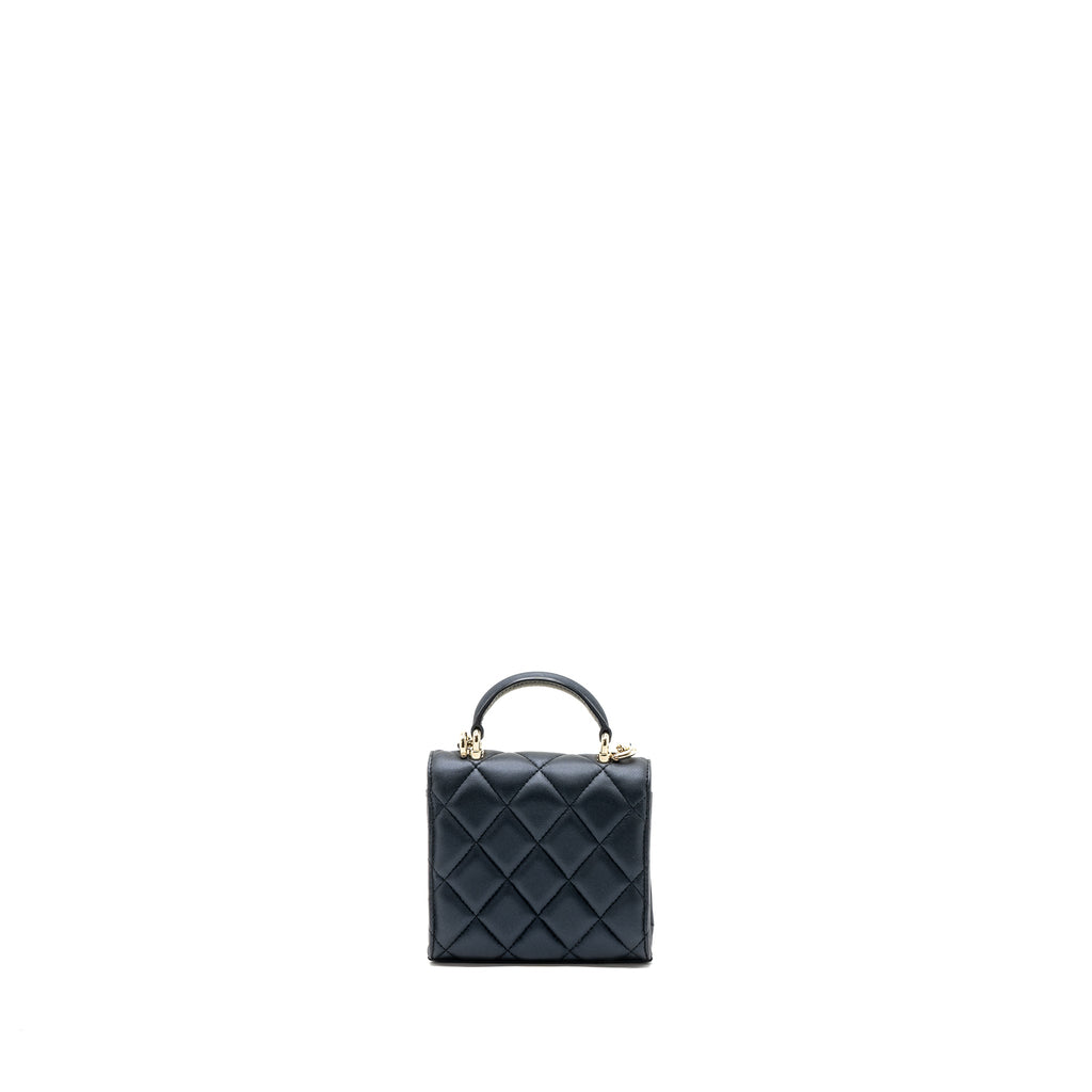 CHANEL TOP HANDLE MINI FLAP BAG PEARLY LAMBSKIN DARK BLUE LGHW(MICROCHIP)