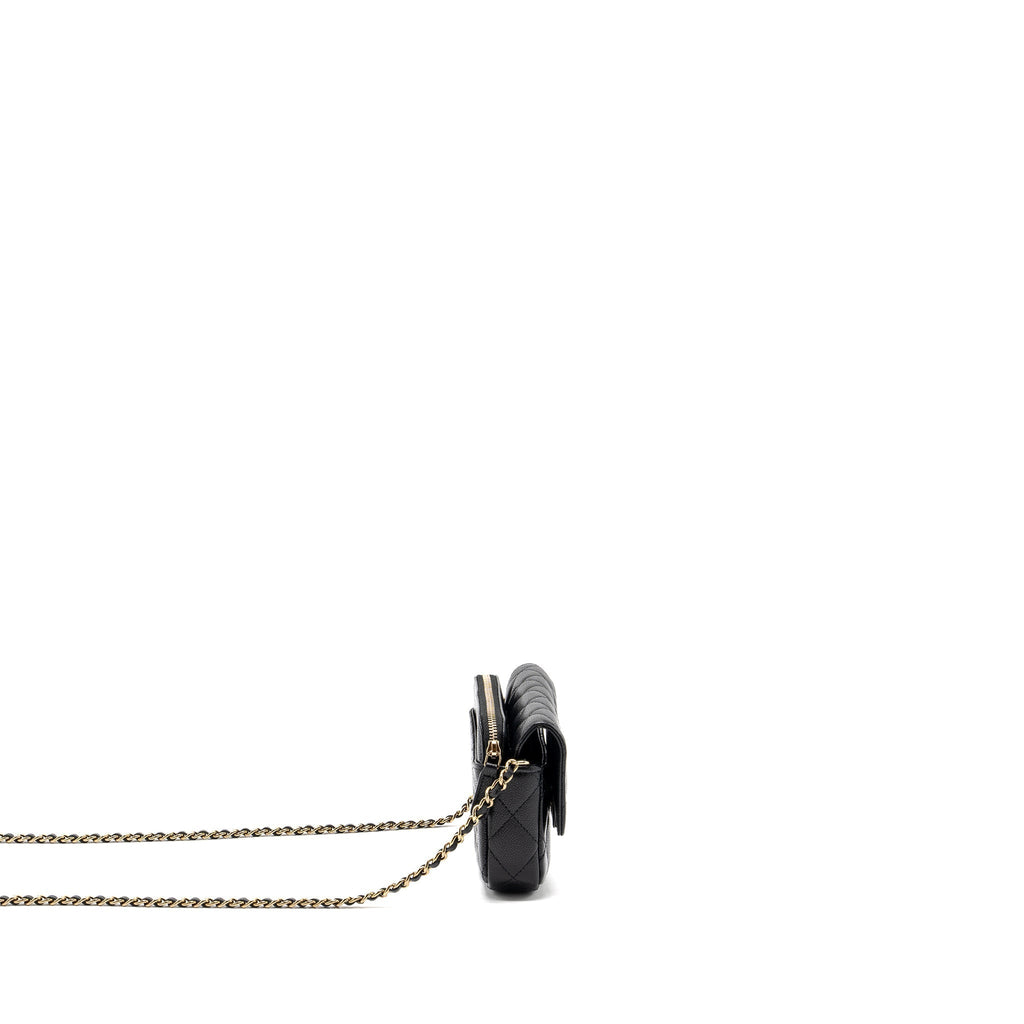CHANEL DOUBLE POCKET WALLET ON CHAIN CAVIAR BLACK LGHW(MICROCHIP)