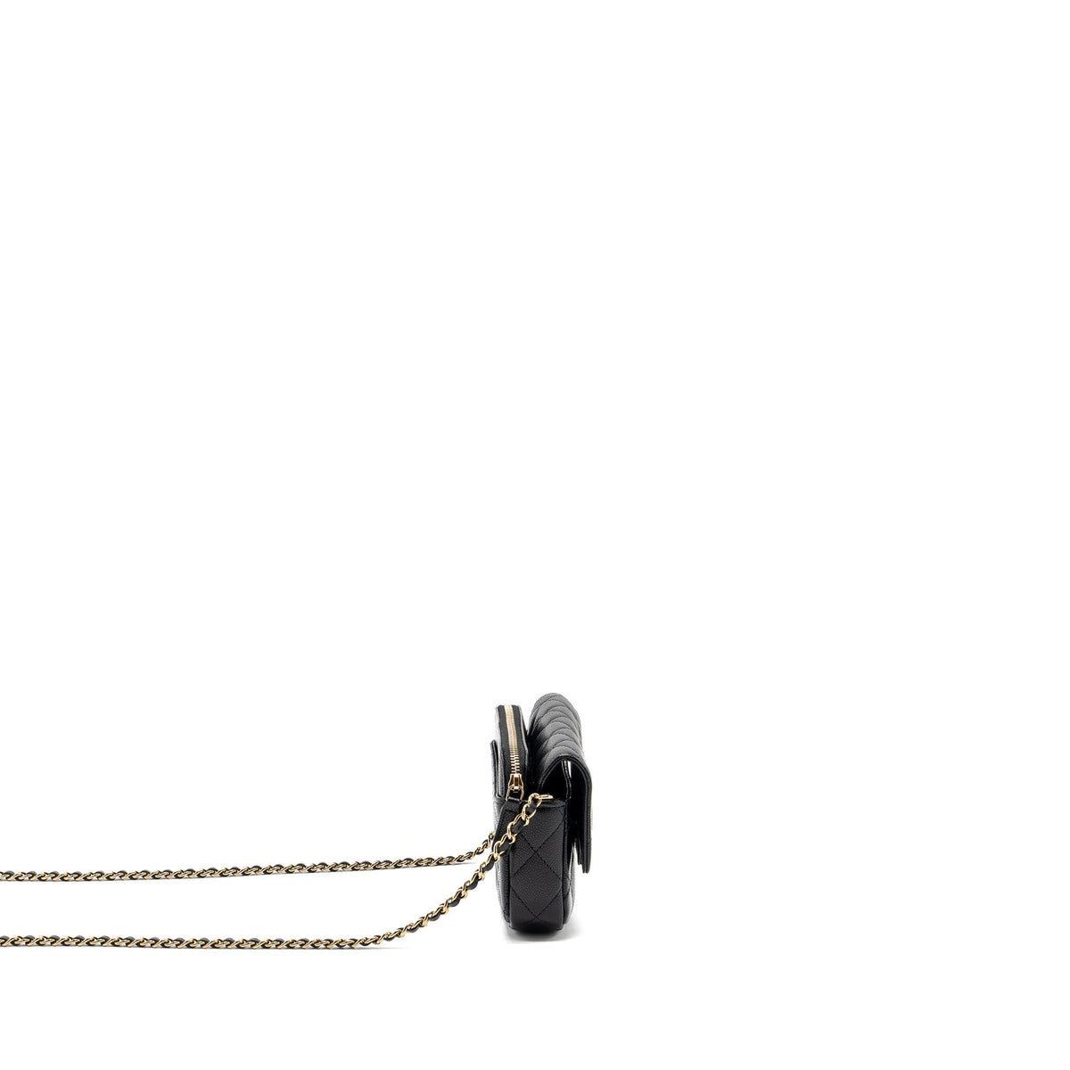 CHANEL DOUBLE POCKET WALLET ON CHAIN CAVIAR BLACK LGHW(MICROCHIP)