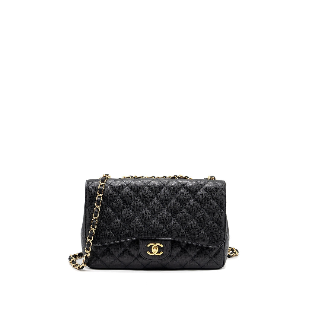 CHANEL CLASSIC JUMBO SINGLE FLAP BAG CAVIAR BLACK GHW