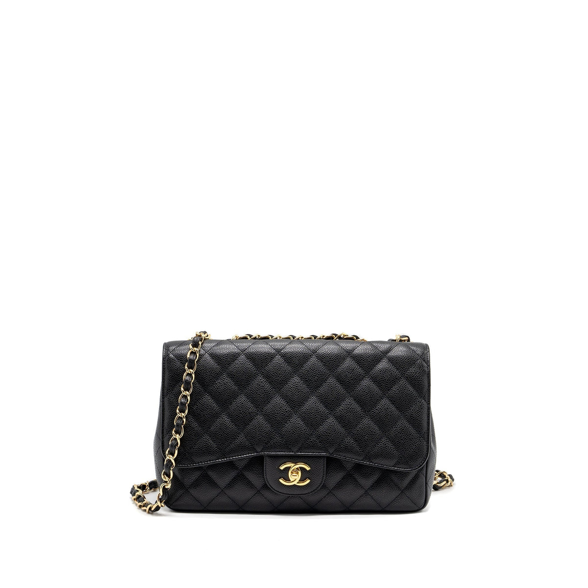 CHANEL CLASSIC JUMBO SINGLE FLAP BAG CAVIAR BLACK GHW