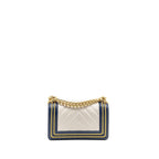 CHANEL SMALL CHEVRON BOY BAG CALFSKIN WHITE/NAVY GHW