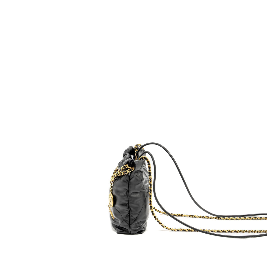 CHANEL MINI 22 BAG SHINY CALFSKIN BLACK GHW (MICROCHIP)