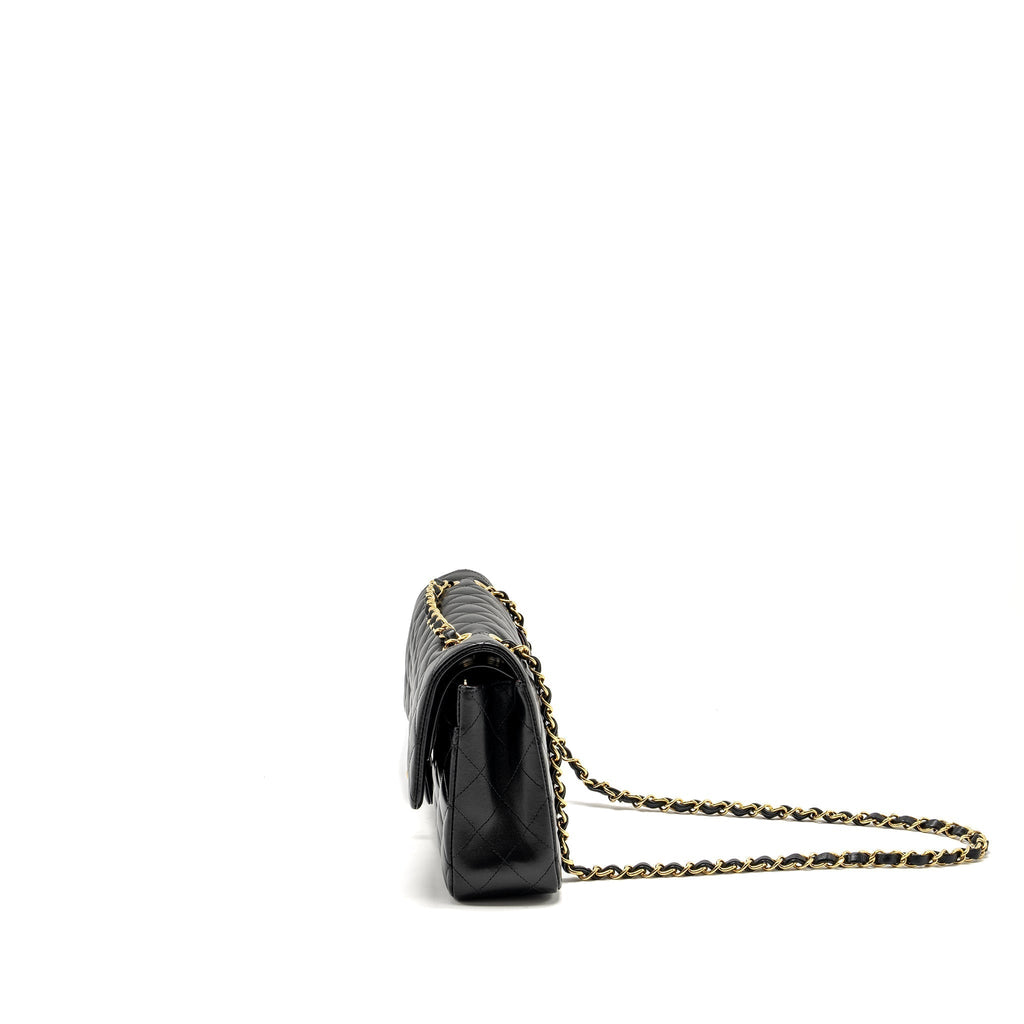 CHANEL MEDIUM CLASSIC DOUBLE FLAP BAG LAMBSKIN BLACK GHW (MICROCHIP)