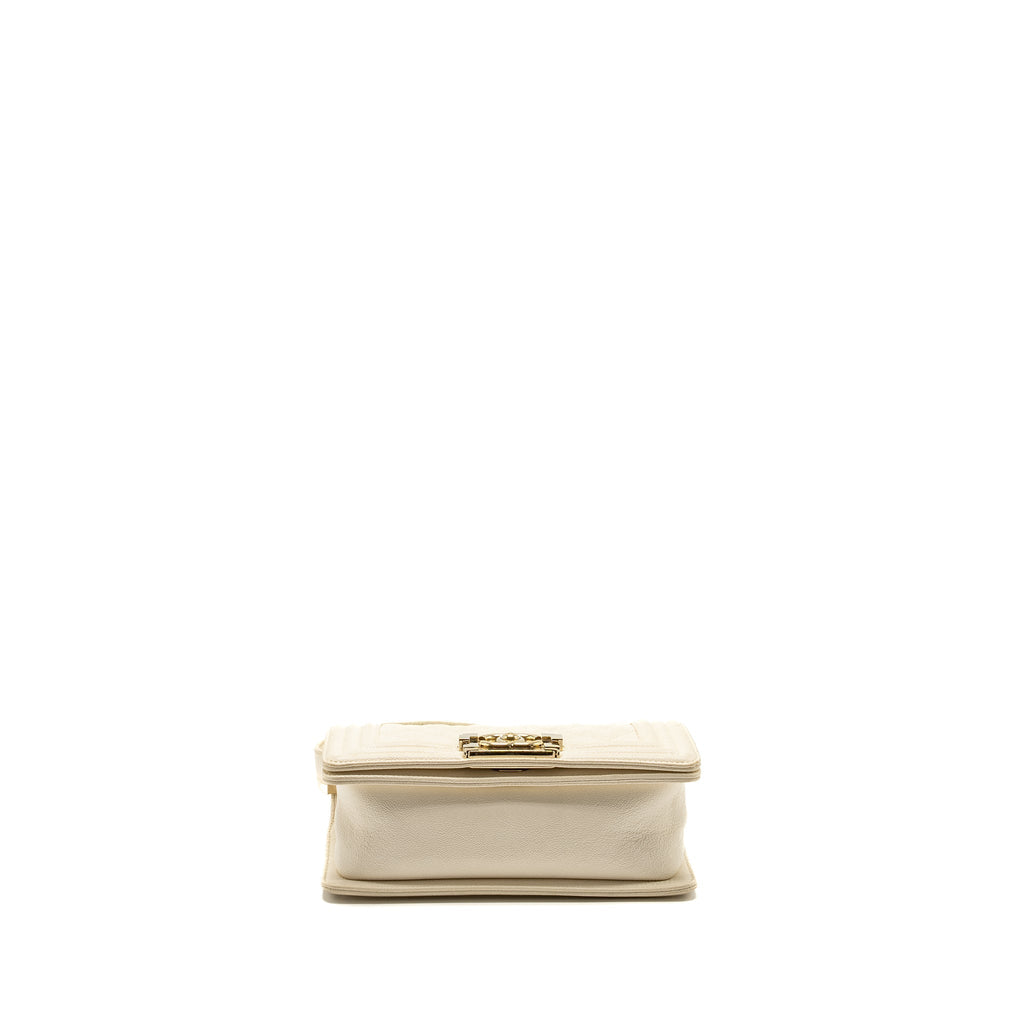 CHANEL SMALL BOY BAG CAVIAR WHITE LGHW