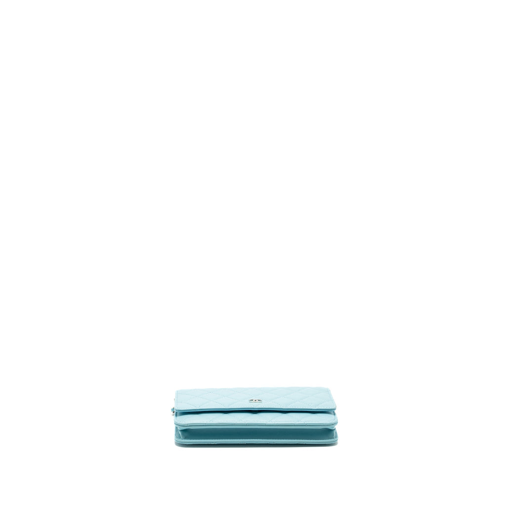 CHANEL CLASSIC WALLET ON CHAIN LAMBSKIN LIGHT BLUE SHW