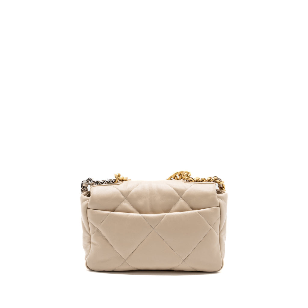 CHANEL SMALL 19 BAG GOATSKIN LIGHT BEIGE MULTICOLOUR HARDWARE