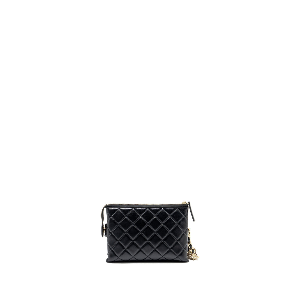 CHANEL COCO CHARMS QUILTED POUCH BAG LAMBSKIN BLACK GHW