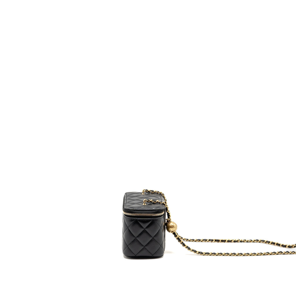 CHANEL PEARL CRUSH LONG VANITY CASE LAMBSKIN BLACK GHW (MICROCHIP)