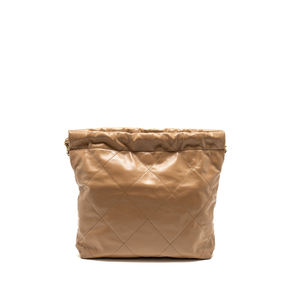 CHANEL SMALL 22 BAG SHINY CALFSKIN DARK BEIGE GHW (MICROCHIP)