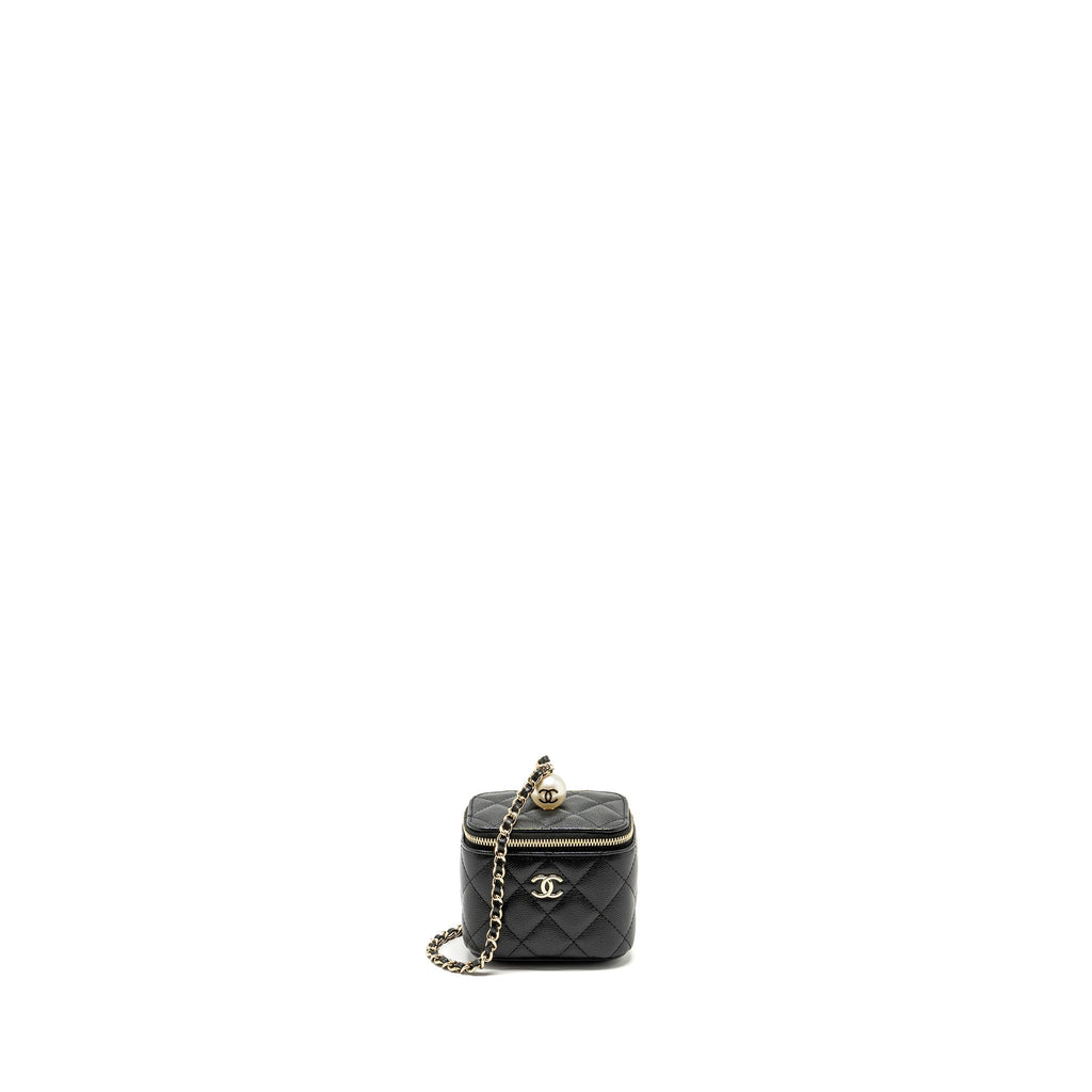 CHANEL SMALL VANITY CLUTCH WITH CHAIN CC PEARL CAVIAR BLACK LGHW