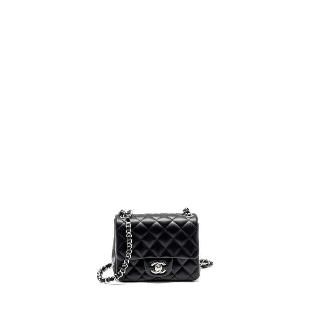 CHANEL MINI SQUARE FLAP BAG LAMBSKIN BLACK SHW (MICROCHIP)