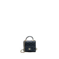 CHANEL TOP HANDLE MINI FLAP BAG PEARLY LAMBSKIN DARK BLUE LGHW(MICROCHIP)