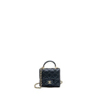 CHANEL TOP HANDLE MINI FLAP BAG PEARLY LAMBSKIN DARK BLUE LGHW(MICROCHIP)