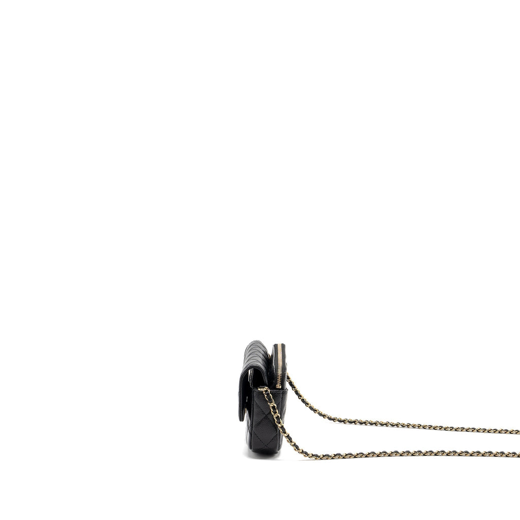 CHANEL DOUBLE POCKET WALLET ON CHAIN CAVIAR BLACK LGHW(MICROCHIP)