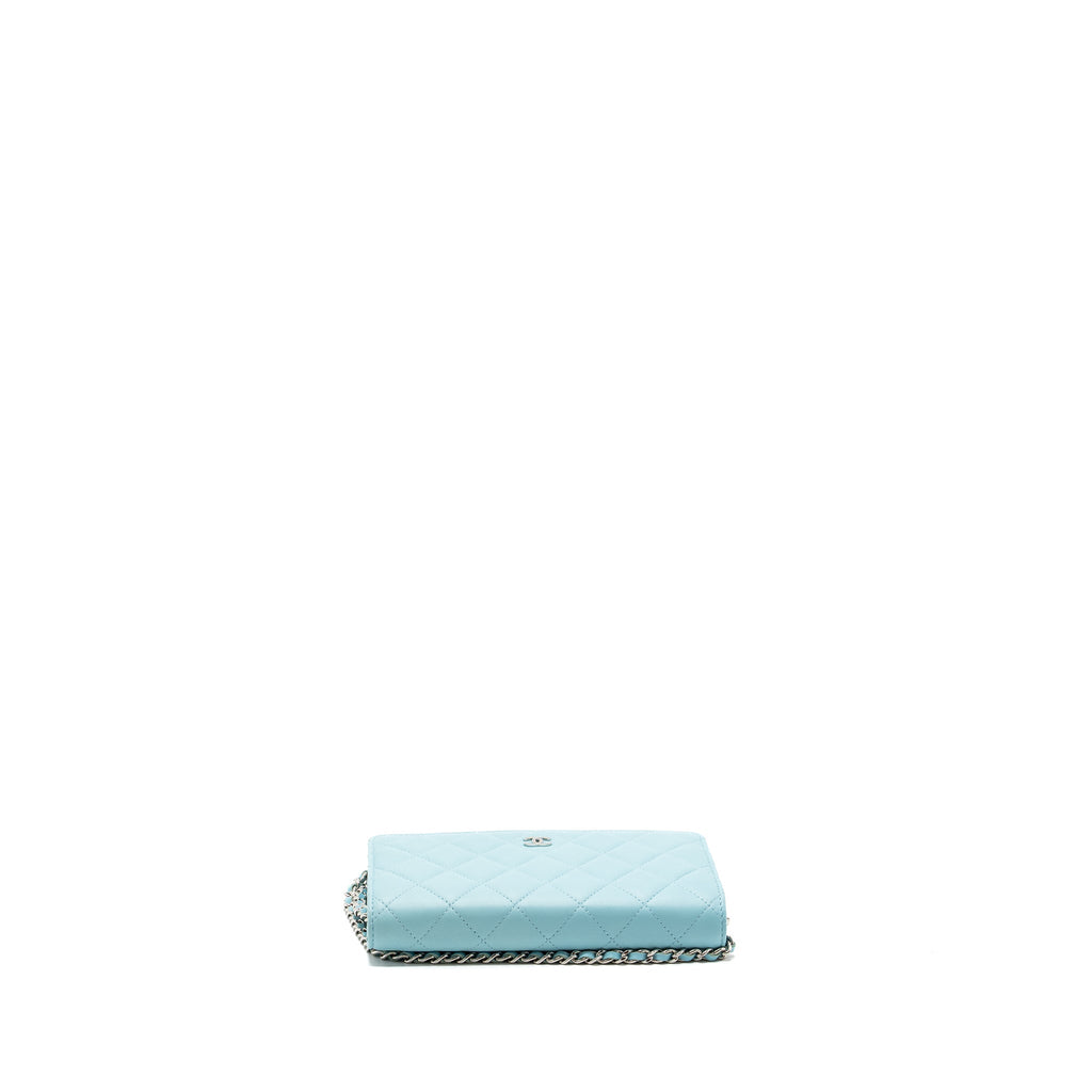 CHANEL CLASSIC WALLET ON CHAIN LAMBSKIN LIGHT BLUE SHW