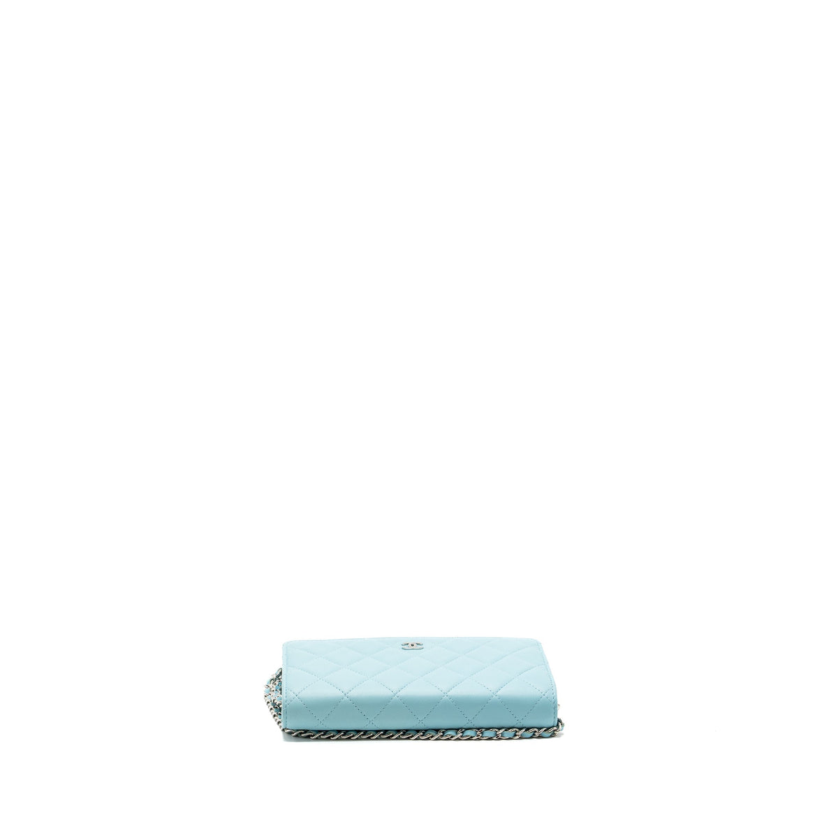 CHANEL CLASSIC WALLET ON CHAIN LAMBSKIN LIGHT BLUE SHW