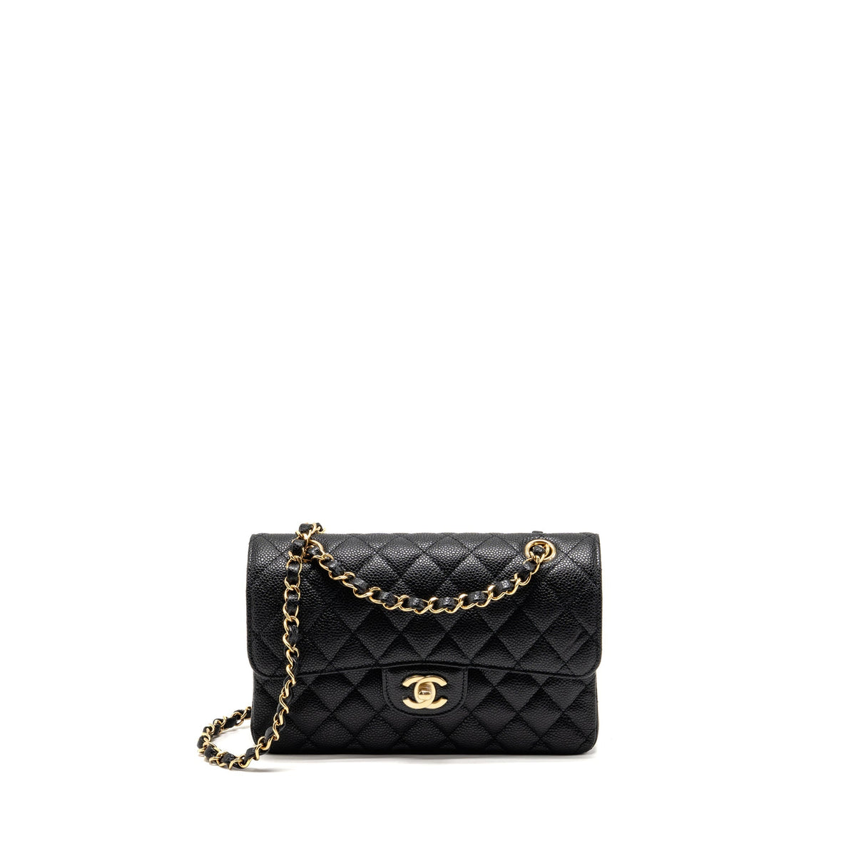 CHANEL SMALL CLASSIC DOUBLE FLAP BAG CAVIAR BLACK GHW (MICROCHIP)