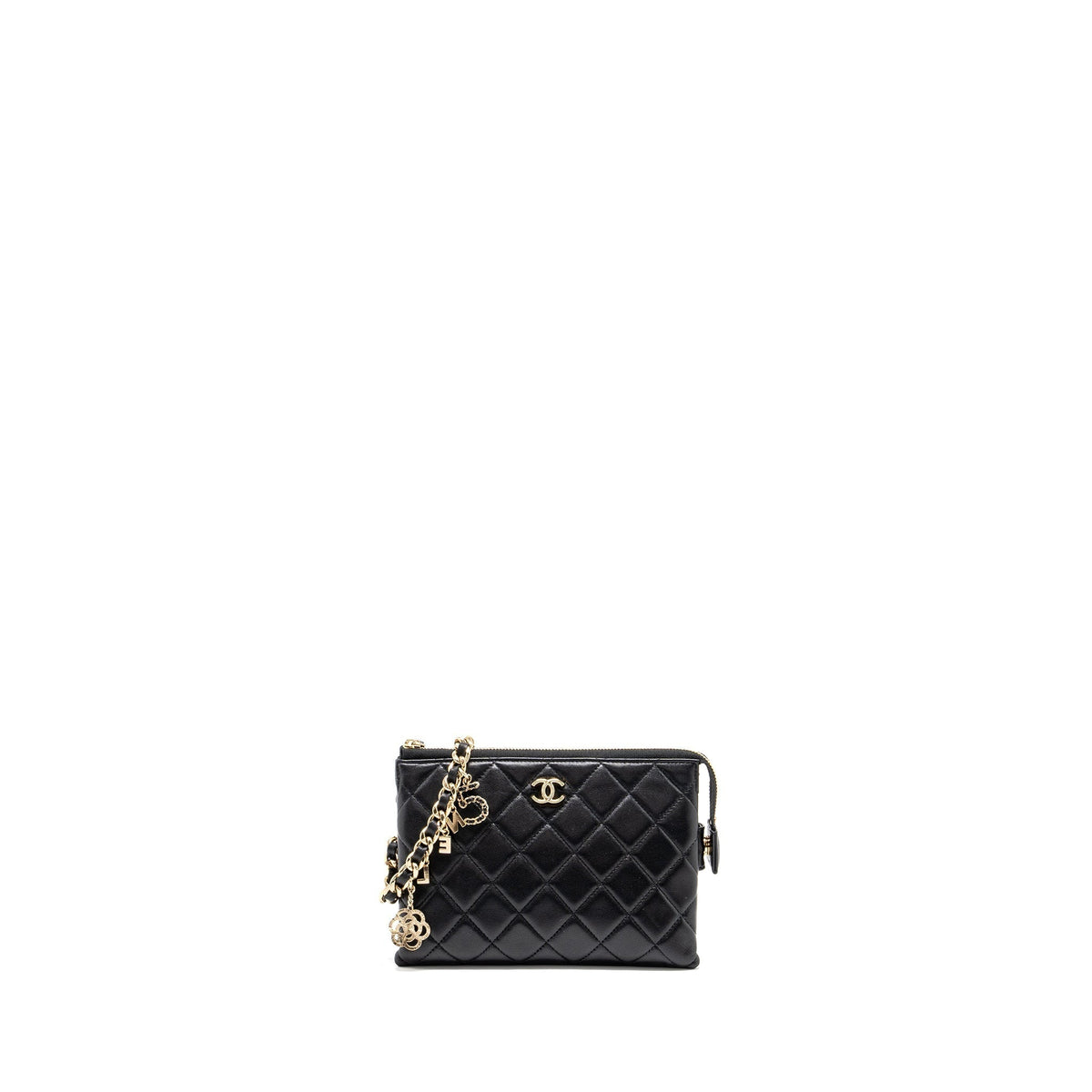 CHANEL COCO CHARMS QUILTED POUCH BAG LAMBSKIN BLACK GHW