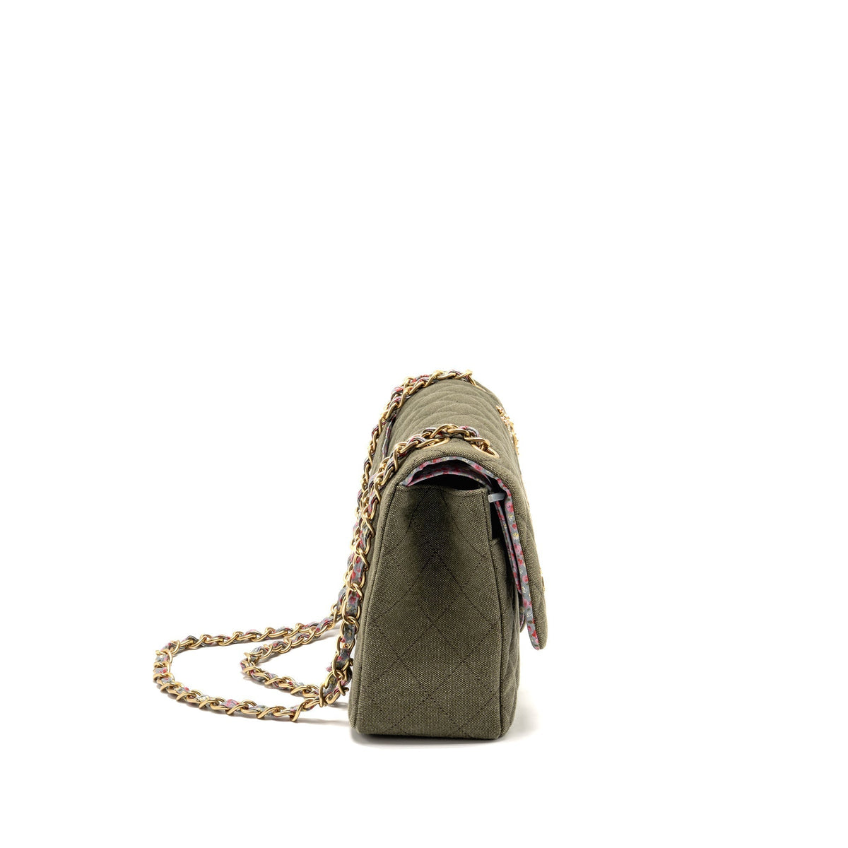 CHANEL COCO CUBA CHARMS JUMBO CLASSIC DOUBLE FLAP BAG CANVAS GREEN GHW