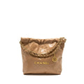 CHANEL SMALL 22 BAG SHINY CALFSKIN DARK BEIGE GHW (MICROCHIP)
