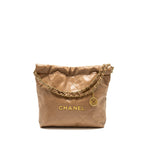 CHANEL SMALL 22 BAG SHINY CALFSKIN DARK BEIGE GHW (MICROCHIP)