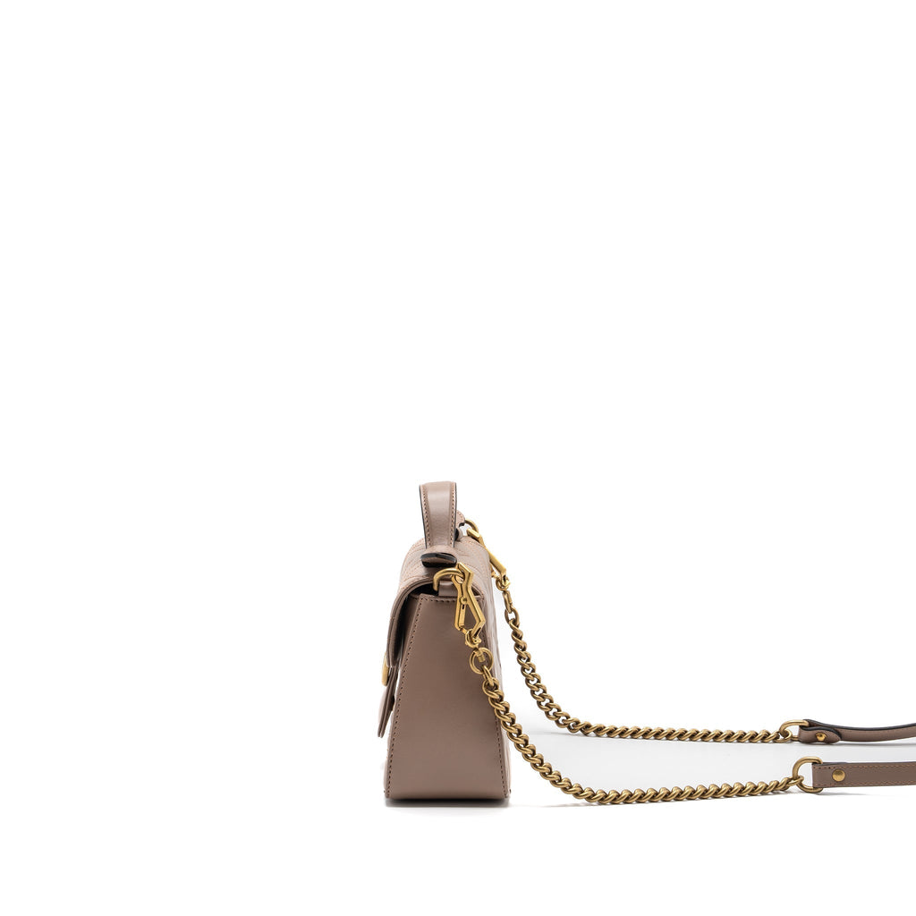 GUCCI GG MARMONT MINI TOP HANDLE BAG LEATHER DARK BEIGE GHW