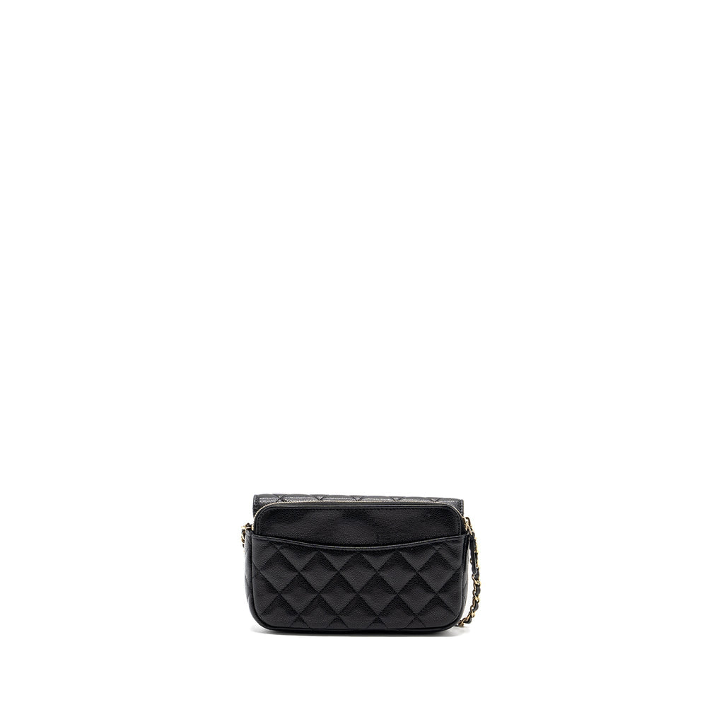 CHANEL DOUBLE POCKET WALLET ON CHAIN CAVIAR BLACK LGHW(MICROCHIP)