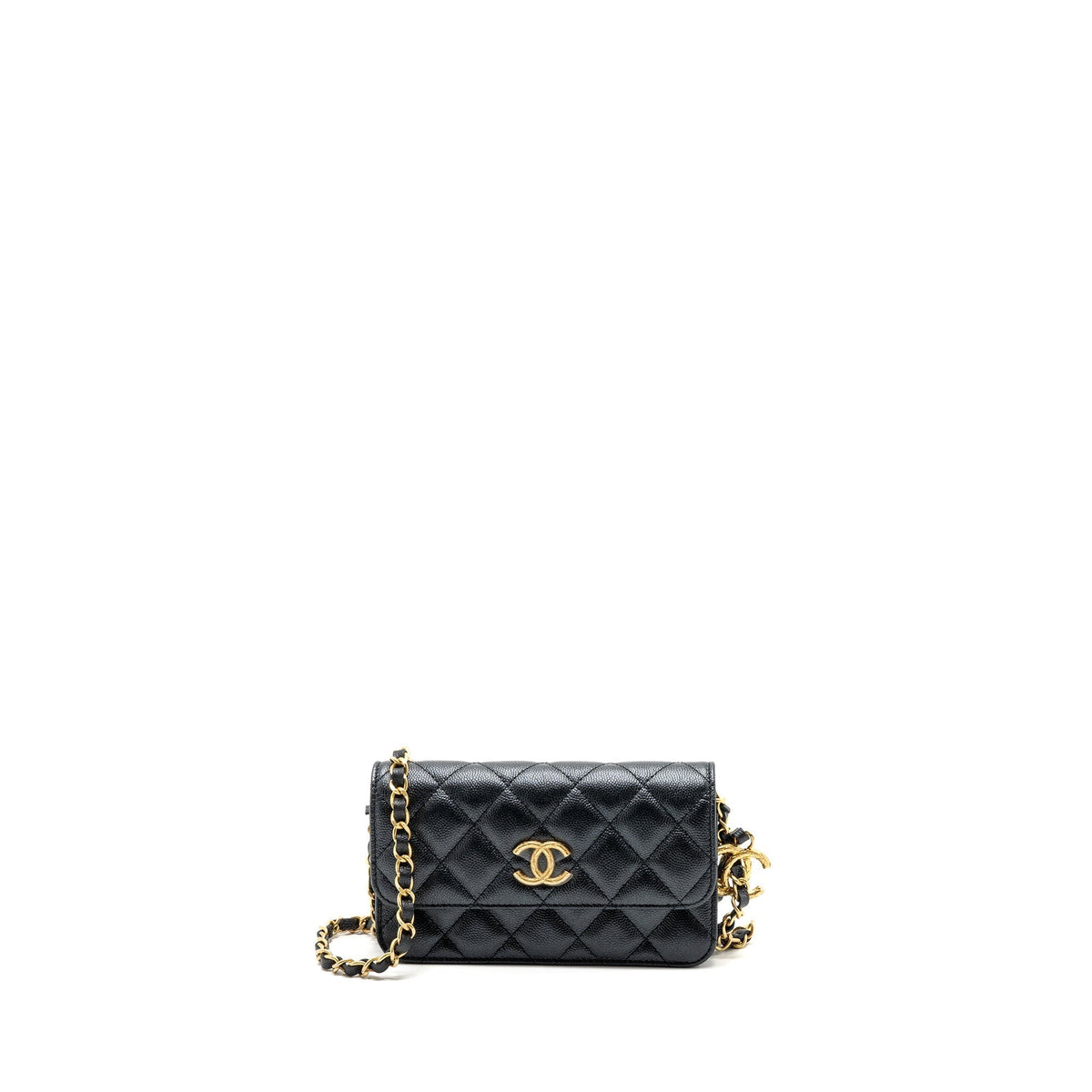 CHANEL MINI FLAP BAG WITH ADJUSTABLE CHAINS CAVIAR BLACK GHW(MICROCHIP)