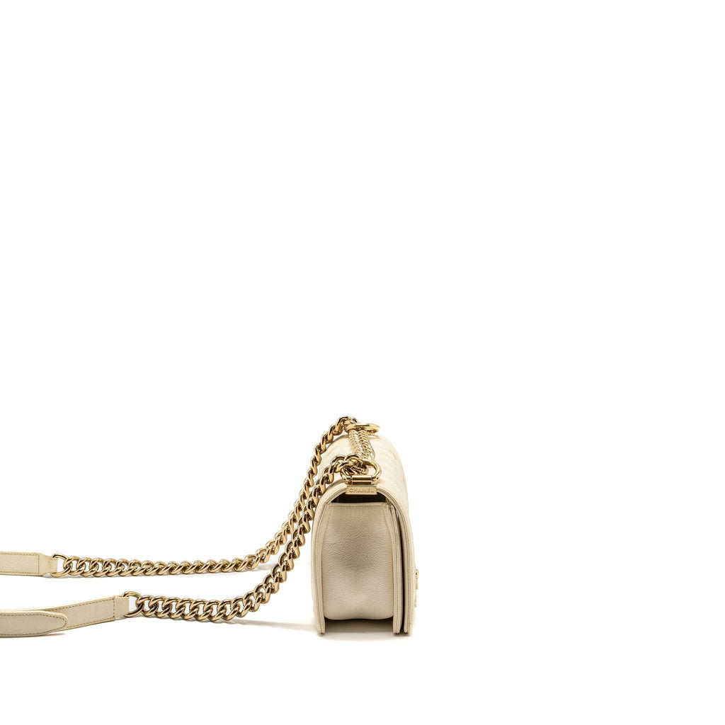 CHANEL SMALL BOY BAG CAVIAR WHITE LGHW