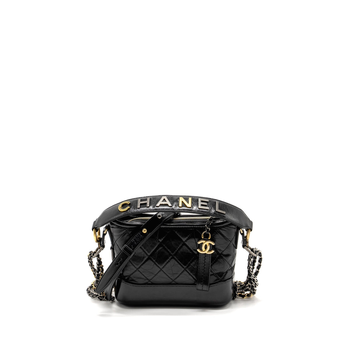 CHANEL SMALL GABRIELLE HOBO BAG WITH TOP HANDLE CALFSKIN BLACK MULTICOLOUR HARDWARE