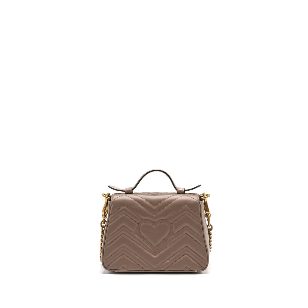 GUCCI GG MARMONT MINI TOP HANDLE BAG LEATHER DARK BEIGE GHW