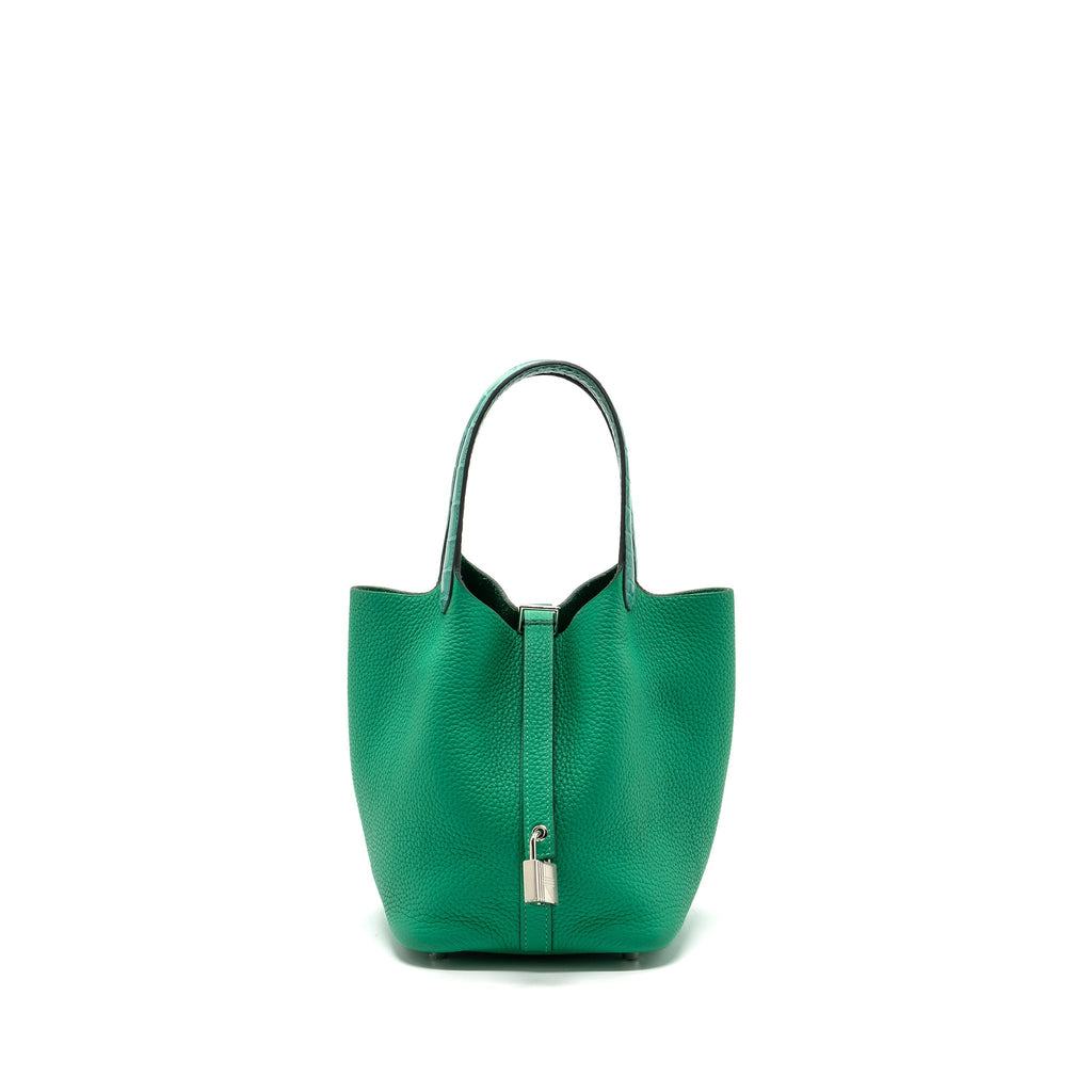 Hermes Picotin 18 Lock Bag Clemence /Alligator Touch Menthe/Vert Jade SHW
