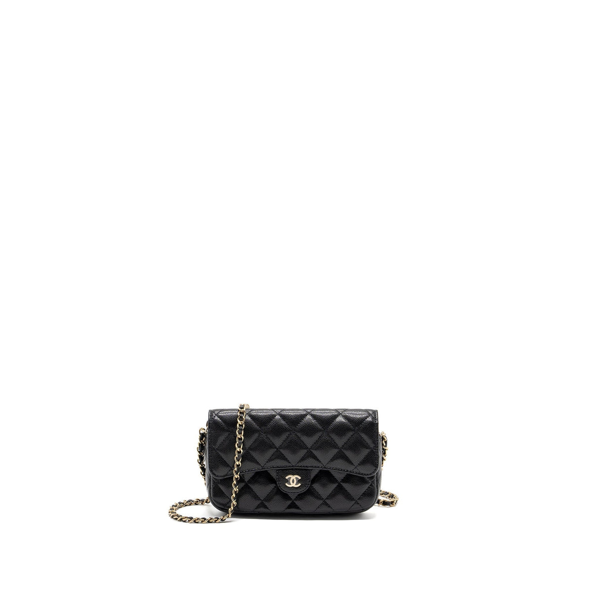 CHANEL DOUBLE POCKET WALLET ON CHAIN CAVIAR BLACK LGHW(MICROCHIP)