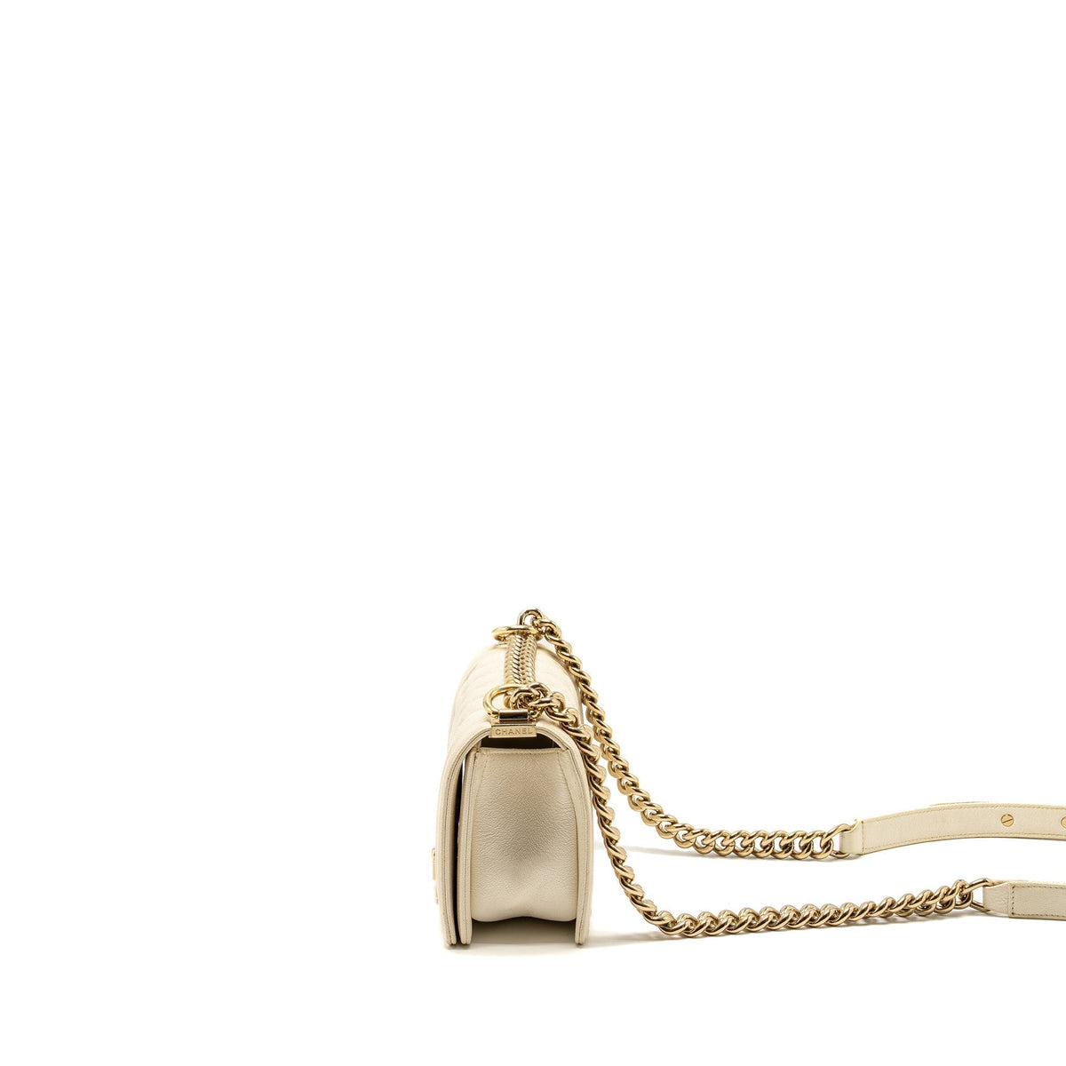 CHANEL SMALL BOY BAG CAVIAR WHITE LGHW
