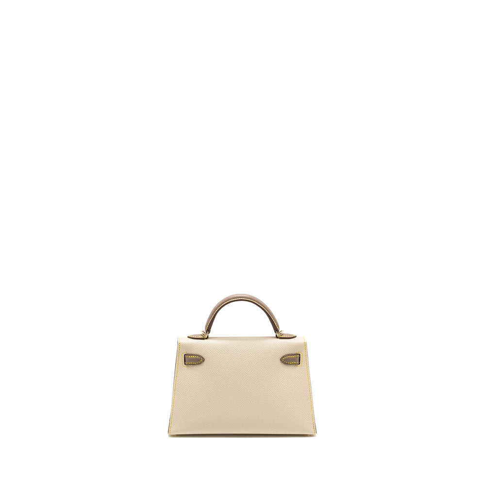 Hermes Mini Kelly Special Order Epsom Craie / Etoupe / Lime LGHW