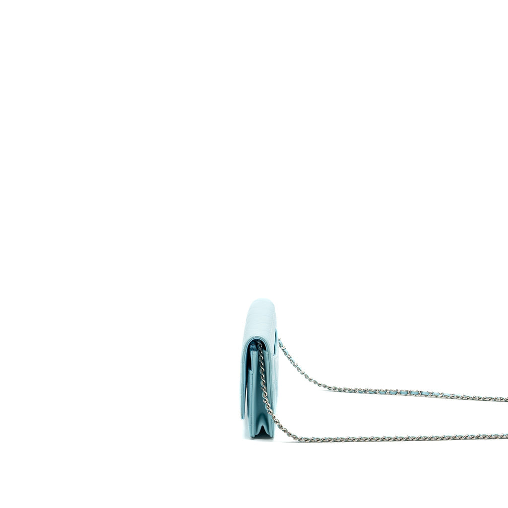 CHANEL CLASSIC WALLET ON CHAIN LAMBSKIN LIGHT BLUE SHW