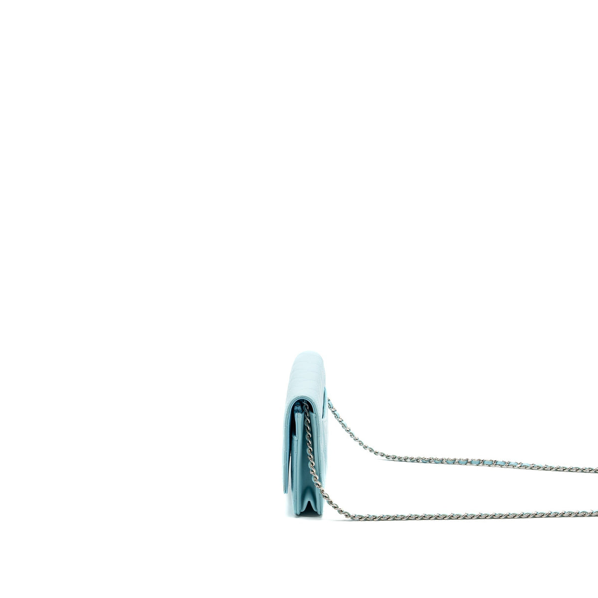 CHANEL CLASSIC WALLET ON CHAIN LAMBSKIN LIGHT BLUE SHW