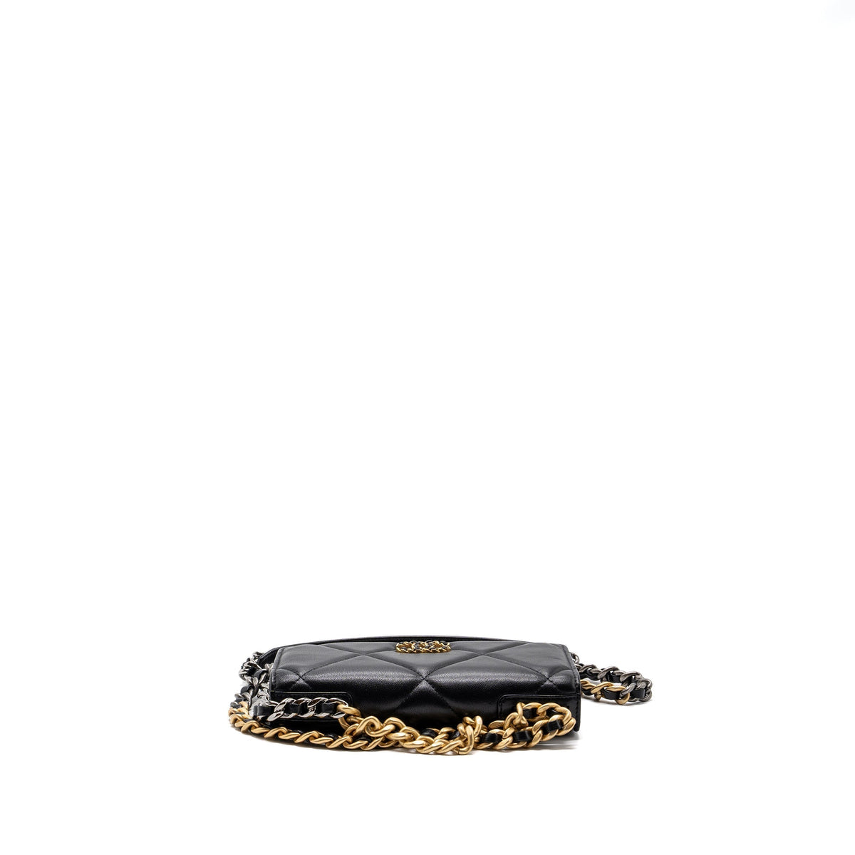 CHANEL 19 WALLET ON CHAIN LAMBSKIN BLACK MULTICOLOUR HARDWARE (MICROCHIP)