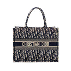 DIOR MEDIUM BOOK TOTE BLUE DIOR OBLIQUE EMBROIDERY