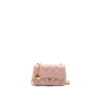 CHANEL QUILTED FLAP BAG WITH HEART CHARM ON CHAIN LAMBSKIN LIGHT PINK GHW (MICROCHIP)